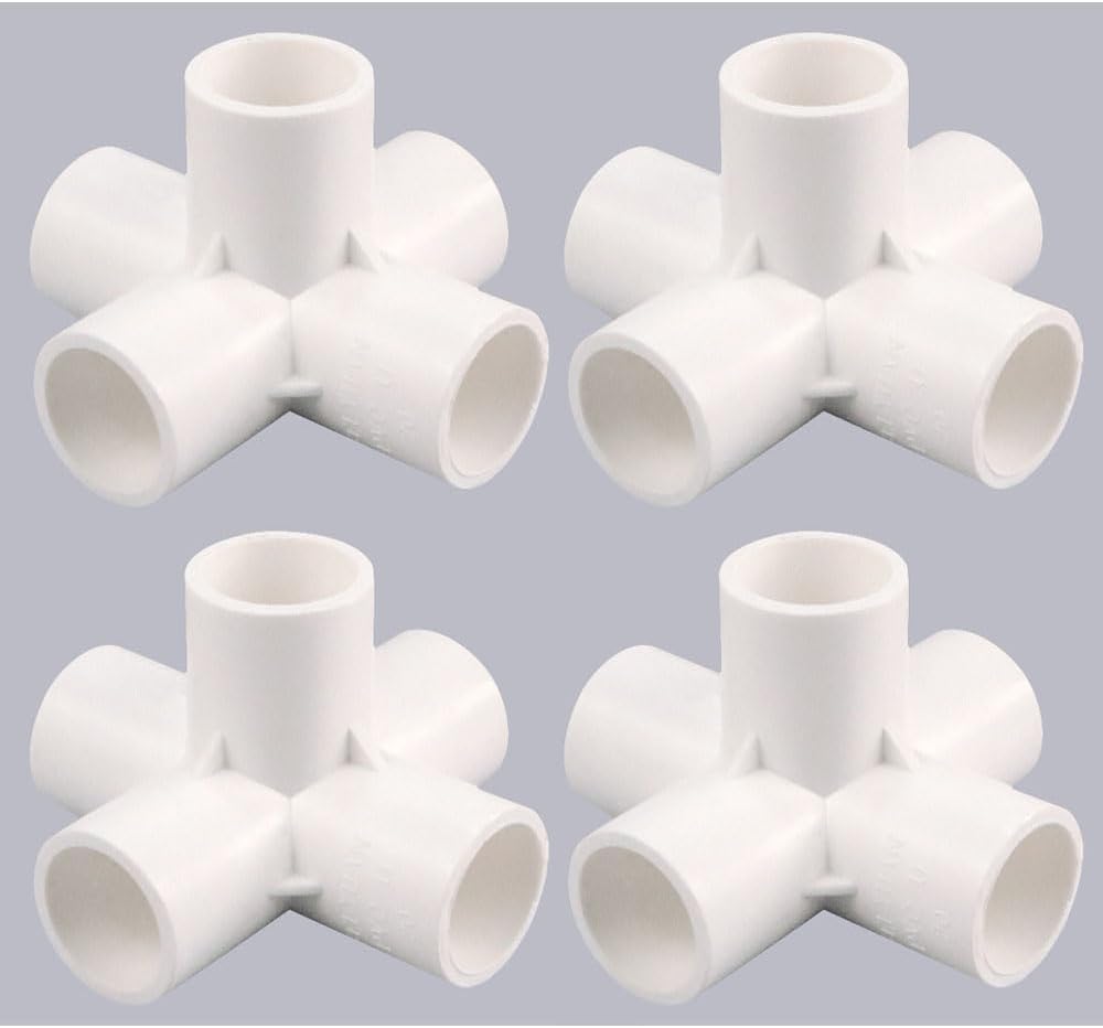 4pcs 1/2" 3/4" 1" 1.2" 1.5" PVC 3/4/5/6-Way Elbow Connector Pipe Fittings Furniture Grade Pipe Connector for DIY PVC Shelf Garden Support Structure Storage Frame, White (1.5" (4Pcs),6-Way Elbow)