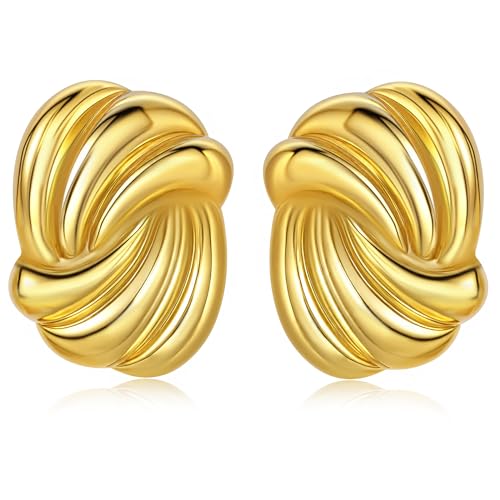 Chunky Gold Earrings for Women 18K Gold Plated Statement Earrings Trendy Minimalist Large Chunky Gold Studs Earrings