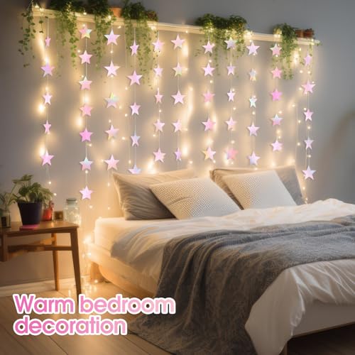 Image of Patelai Glitter Star Garland Banner 2026 Graduation Decor 130 Feet Star Hanging Banner Twinkle Backdrop for Party Birthday Classroom Wedding Supplies(Iridescent Pink)