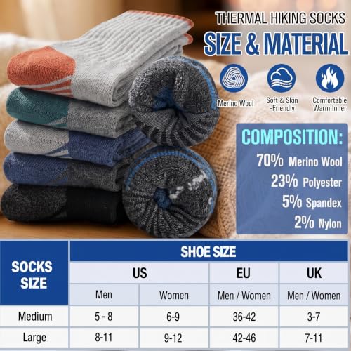 Merino Wool Hiking Socks Moisture Wicking Outdoor Walking for Men Women - image 6
