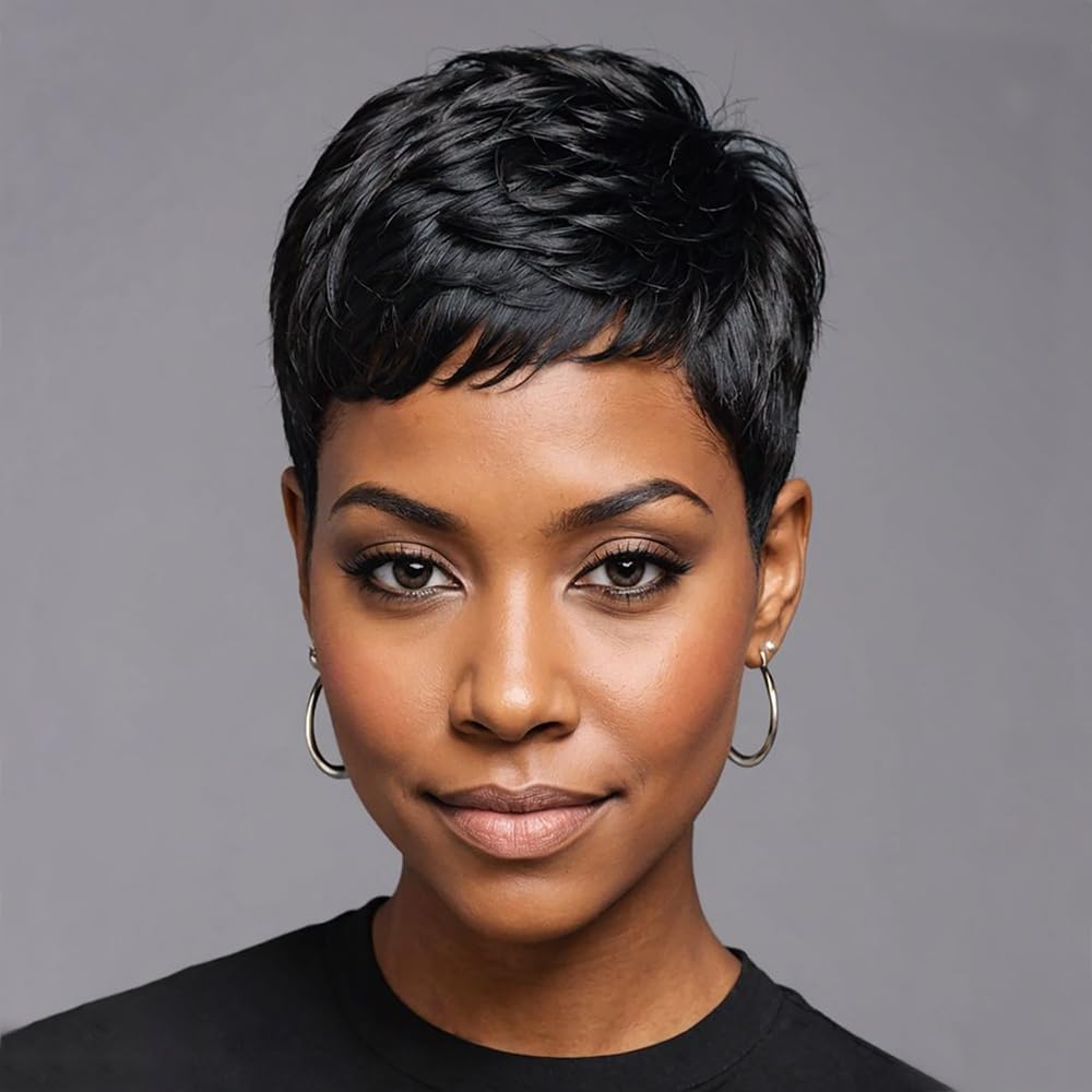 Short Black Hair Wig - Synthetic Wigs for Black Women, Haircut Wig for Women Synthetic Wigs for Women Cosplay Wigs