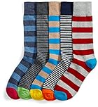 Amazon Essentials Men's Comfortable Cotton-Poly Blend Patterned Dress Socks, 5 Pairs, Multicolour (Assorted Stripes), Large (Manufacturer size: 8 - 12 Taglia Produttore 8 - 12)