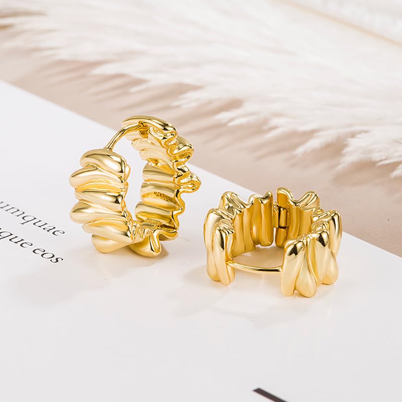 Women's Hoop Earrings, Trendy Twisted Rope Chunky Gold Plated Hoop Cuff Lightweight Hypoallergenic Statement Earrings Daily Matching Jewelry Gifts2