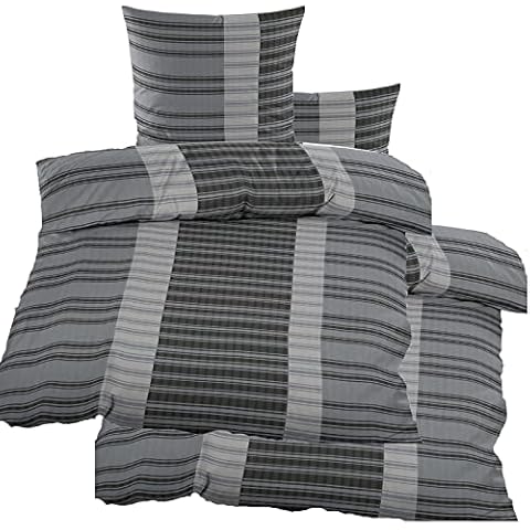 4-Piece Seersucker Bed Linen 2X 135 x 200 cm + 80 x 80 cm Grey Cross-Striped Non-Iron Microfibre (60363) Cover