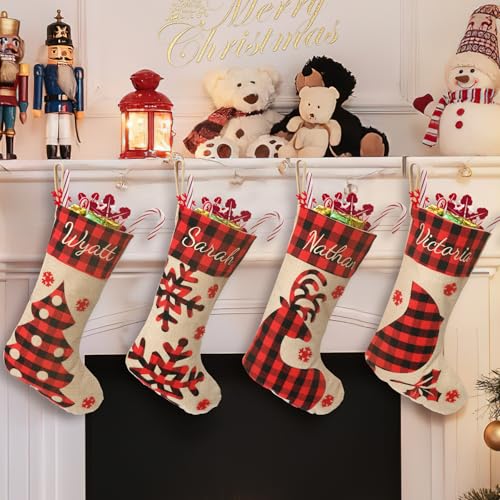 EDWENE 47 cmWeihnachtsstrümpfe-Set mit 4 Stück, personalisierte große...