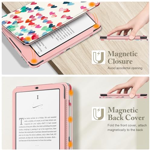 Image of Fintie Case for 7 inch /6.8 inch Kindle Paperwhite(12th /11th Generation-2024 /2021) and Kindle Colorsoft Signature Edition -Slim Foldable Stand Cover Auto Wake /Sleep for Paperwhite 2024, Raining Hearts