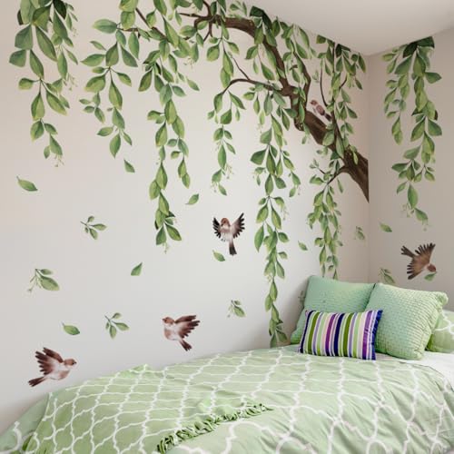 WandSticker4U®- [Grand format] Stickers muraux ARBRE aquarelle XXL (134x98 cm) I Autocollant mural vigne suspendue feuilles verte I Décoration salon chambre adulte...