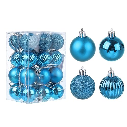 uxcell 24Pcs Lake Blue 1.18" Christmas Balls Ornaments Shatterproof Ornaments Hanging Baubles for Xmas Trees Wedding, Party Decorations