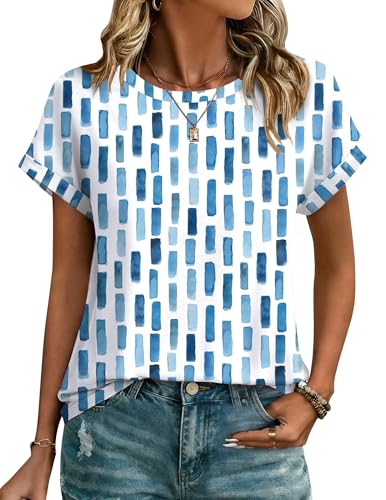 Image of Zeagoo Womens Tops Dressy Casual Short Sleeve Tee Shirts Cute Summer Crew Neck Blouses 2026 Fashion Clothing Blue