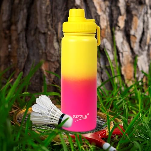 Image of Sizzle Element Stainless Steel Water Bottle 750 ML - Lightweight Leakproof Water Bottle with Powder Coating Finish - Dual Yellow-Pink Colour - For Kids & Adults
