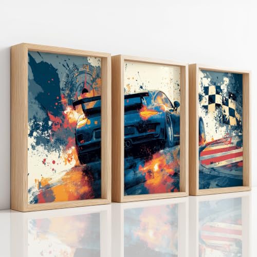 Affiche de sport pour décoration murale - 3 posters sur toile de rallye 40x60 cm
