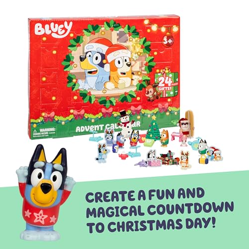 Image of Bluey Mini Figures 2025 Christmas Advent Calendar, 24-Day Christmas Calendar Countdown with Festive Bingo, Muffin, and Socks, Advent Calendars for Ages 3+