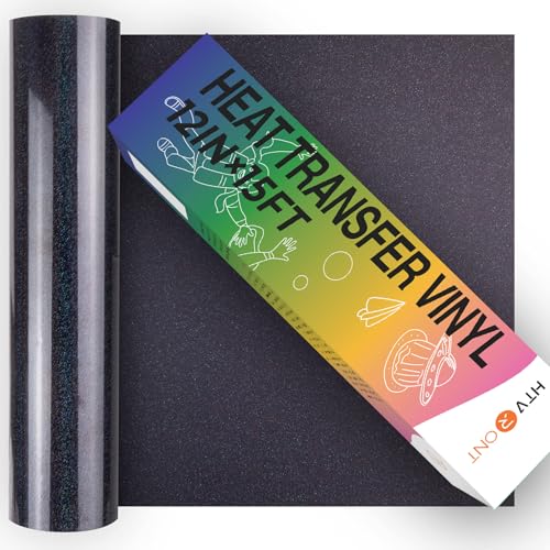 Image of HTVRONT Black Glitter HTV Vinyl Roll-12 x 15FT Black Glitter Heat Transfer Vinyl for Shirts, Glitter Iron on Vinyl for All Cutter Machine,Easy to Cut for Heat Vinyl Design
