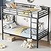 PVWIIK Bunk Bed Twin Over Twin with Guardrail for Dormitory,Living Room,Bedroom,Multifunctional Bed Frame w/Space Saving Design & Ladder,Black