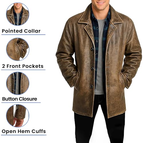 Black 3/4 Length Coats For Mens Casual Fashion Button Up Car Coat Style Genuine Lambskin Leather Long Jacket4