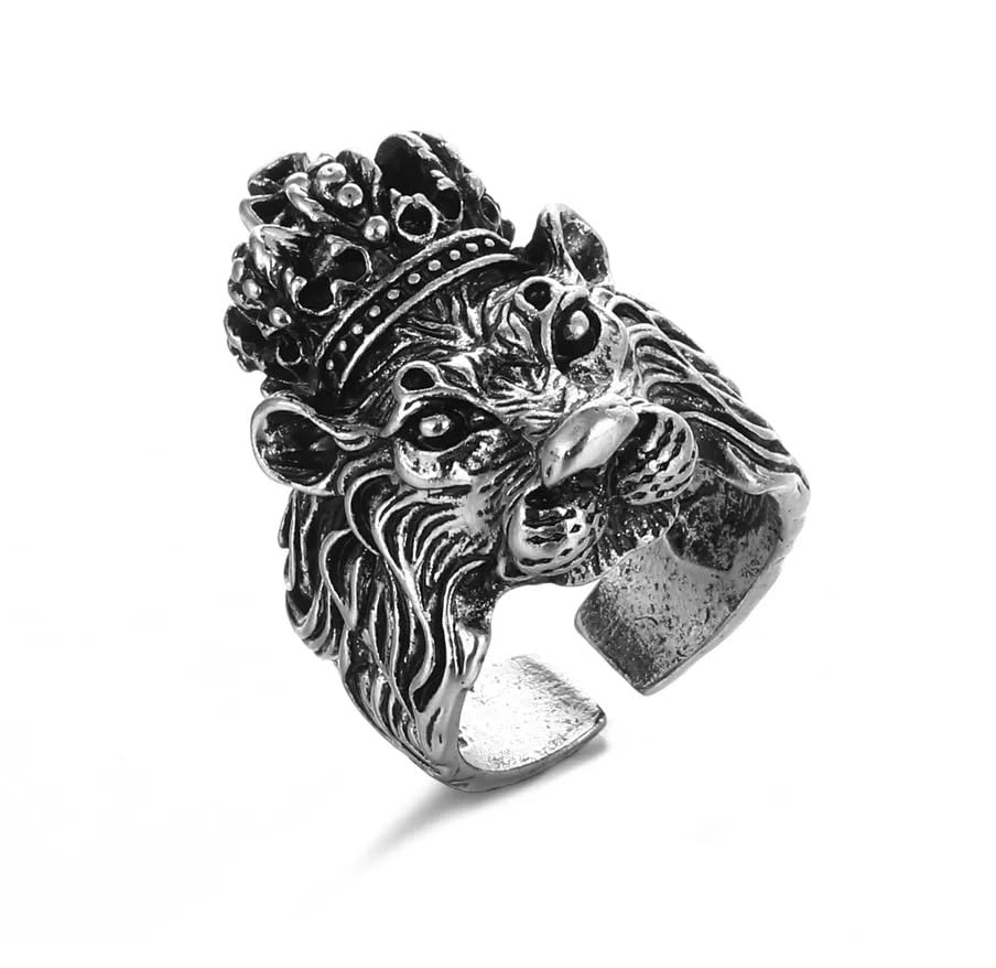 Trending Stainless Steel Silver Color Adjustable/Openable Size Funky Cross King Crown Lion Face Head Thumb Finger Ring For Mens & Boys (B0D4JZV28P) Amazon Price History, Amazon Price Tracker