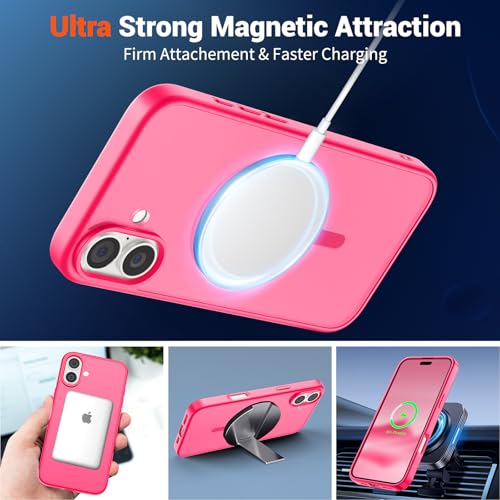 Image of SUPFINE Magnetic for iPhone 16 Plus Case(Compatible with MagSafe) (Military Grade Drop Protection) Slim Translucent Matte Shockproof with Anti-Fingerprint Phone Case,Hot Pink