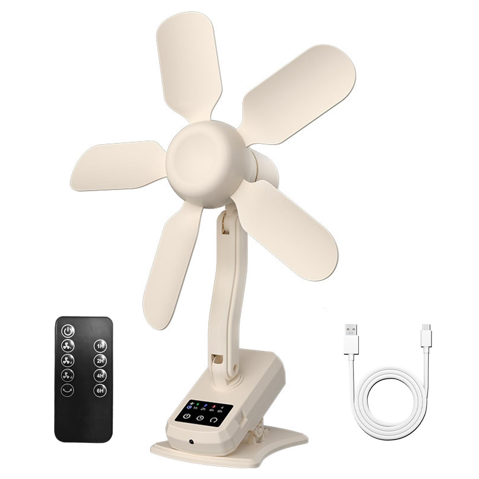 Ventilatore da tavolo Piccolo Clip on Fan Display Digitale Portatile 3 Velocità Forte Bassa Rotazione di 360 Gradi USB Ricaricabile Clip