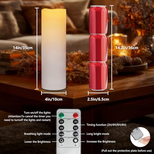 Image of Kimjo 14 inch x 4 inch Large Outdoor Waterproof Candles with Timer Remote, 2 Pack