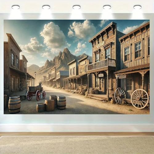 Banner de Fondo de Western Town, Escena histórica de poliéster, decoración de Sala Multiusos para Fiestas, Estudios, hogares y Jardines. 210X150cm