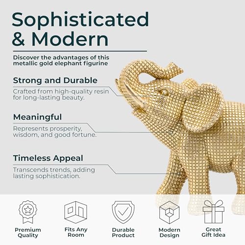 Figura decorativa de elefante en resina dorada de 7 pulgadas miniatura 5