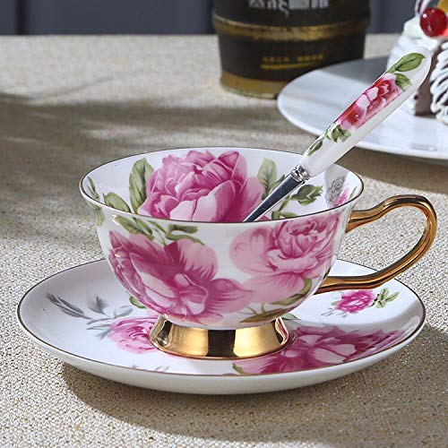YBK Tech Set Tazza E Piattino In Porcellana Bone China Con Motivo Geometrico Multicolore (Oro E Grigio) - Capacità 200ml, Regalo Elegante Per Colazione, Cucina, Tè, Con Cucchiaio Incluso