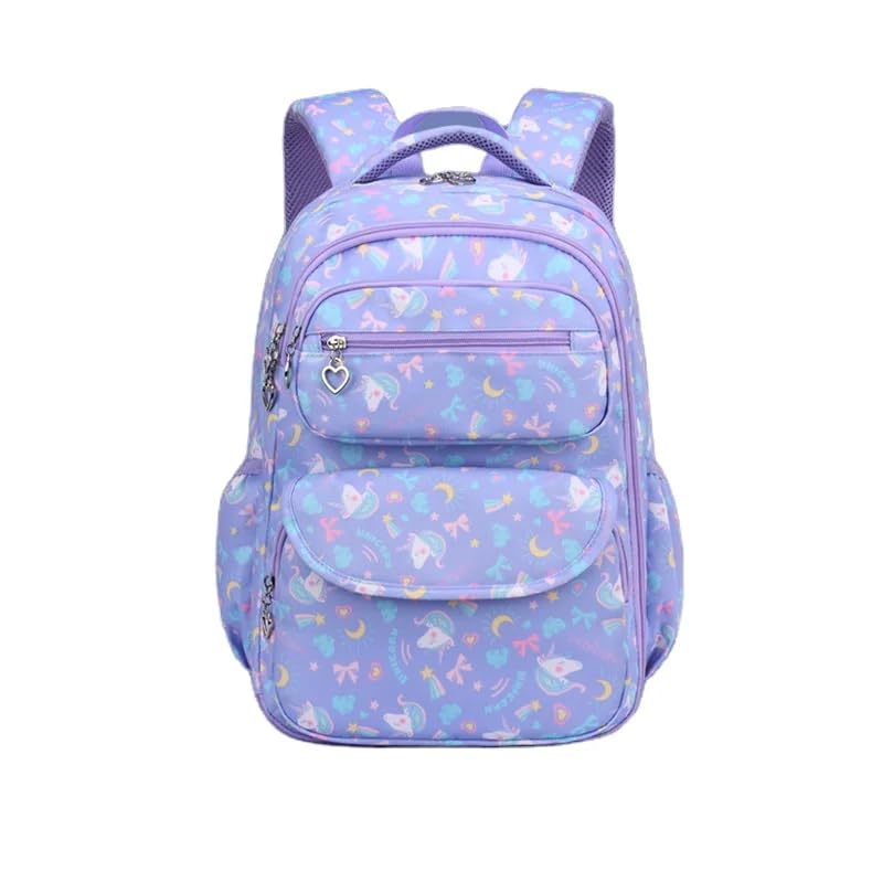 Mochila Escolar Feminina LukeSports Grande Reforçada Infantil – 46cm – Rosa Estampada com Divisórias Internas e Alças Ergonômicas (Roxo)