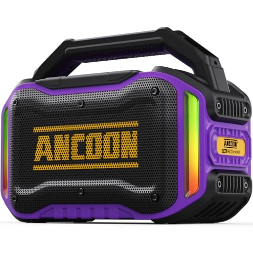 Image of ANCOON Speakers Bluetooth Wireless: 80W(Peak) Loud Speaker with Bass, 20H Playtime, IPX6 Waterproof, Large Jobsite Speakers for Work, Outdoor, Workshop, Garage, Portable Speaker with TWS (Purple)