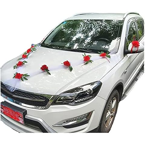 LULUDP Auto Schmuck Braut Paar Rose Deko Dekoration Autoschmuck Hochzeit Car Auto Wedding Deko Künstliche Blumendekoration Cover