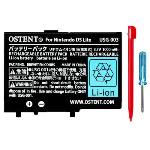 OSTENT 3.7V 1000mAh Wiederaufladbarer Li-Ion Polymer Lithium-Ionen Akku Pack Werkzeugsatz Stift für Nintendo DSL NDS Lite