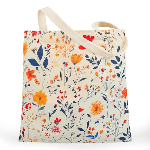 Floral Canvas Tote Bags for Women - Reusable Tote Shoulder Bag Casual Bag for Vacation, Shopping, Work, Gym