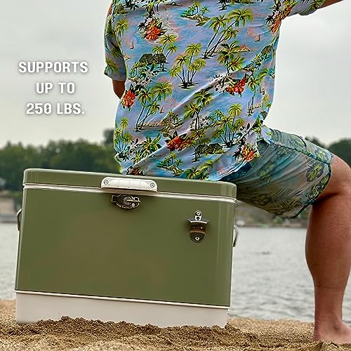 Image of FSE Hard-Sided 54 Qt. / 80 Can Metal Cooler | Durable outdoor beverage cooler with latch closure, bottle opener and side handles. Ideal for picnic or tailgate use