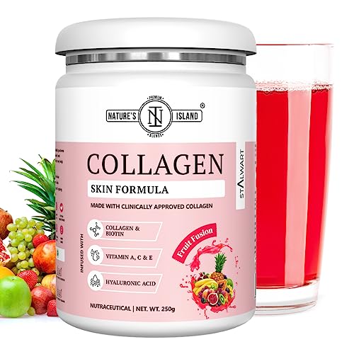 Image of Nature's Island Skin Glow Collagen Powder (Fruit, 250g) , Marine Collagen Supplements for Women & Men With Biotin, Vitamin A,C,E, Hyaluronic Acid, for Glowing Skin, Anti Ageing, Firmness, Elasticity, Healthy Hair and Nails.