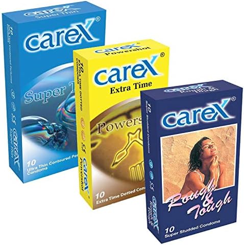 Carex Carex Powershot Extra Time,Rough & Tough & Super Thin Condoms Combo Pack (Pack Of 3,10S Each)