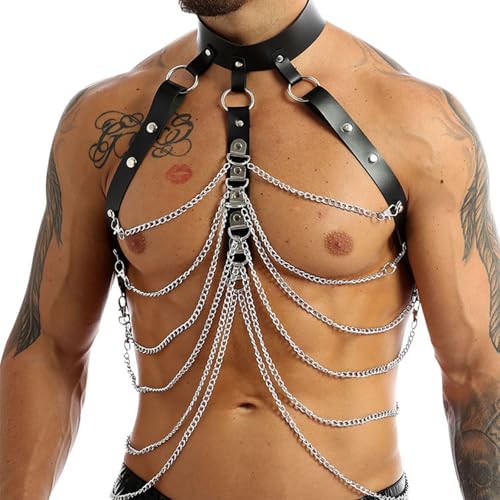 Men's Harness Belt Costume, PU Leather Body Chest for Men Sexy Punk Body Harness Belt, Adjustable Buckle Clothes Outfits, Nightclub Cosplay Clubwear #302