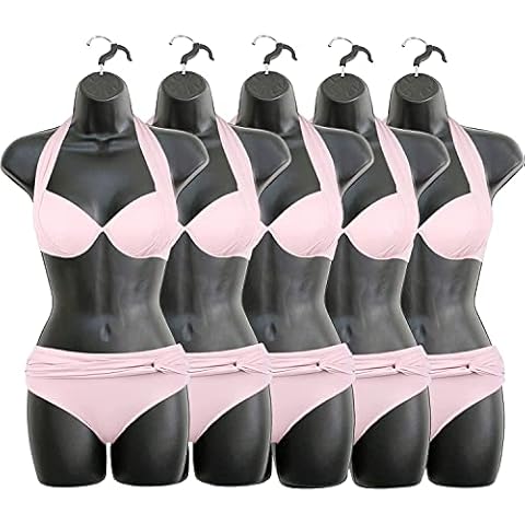DisplayTown Black Female Mannequin Hip Long Hollow Back Body Torso Dress Form & Hanging Hook, S-M Sizes (5 Pack) Cover
