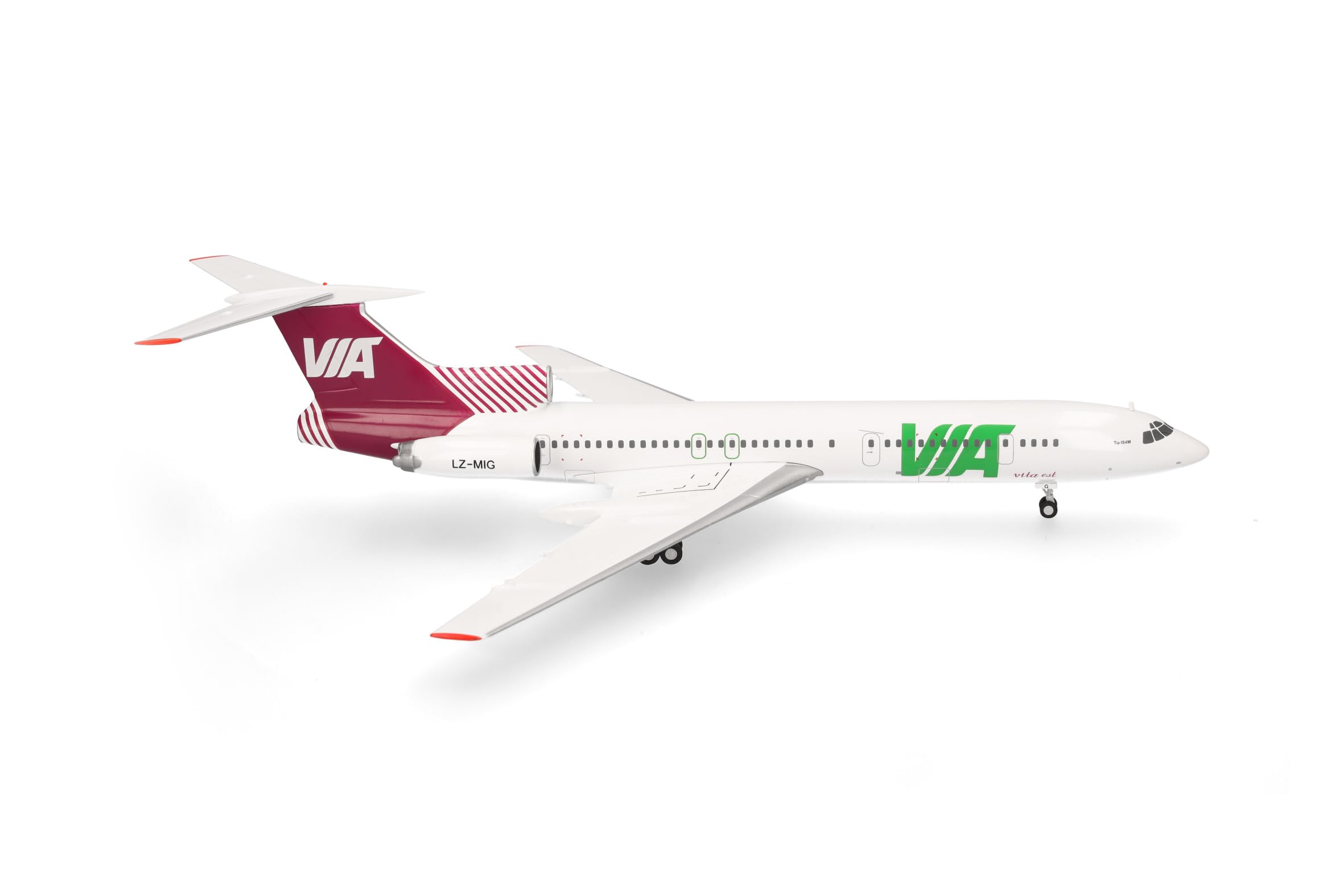 Herpa Model Samolotu Air Via Tupolev TU-154M, miniatura w skali 1:200, przedmiot kolekcjonerski, model bez podstawki, metal