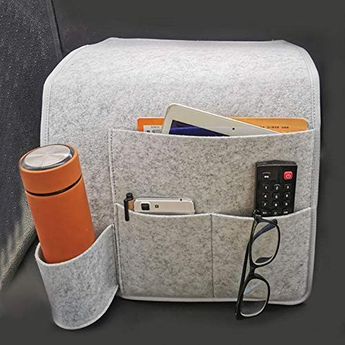 Filcowa torba do przechowywania przy łóżku z kiesz Filcowy organizer do przechowywania na sofę, kieszeń przy łóżku, organizer do przechowywania telefonu, uchwyt na butelkę z wodą(Black)