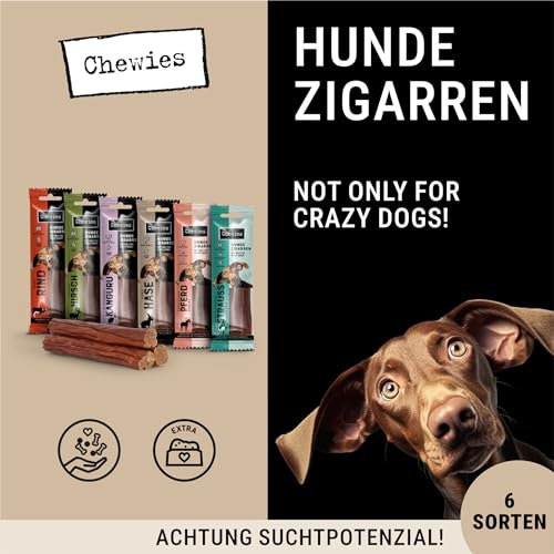 Chewies Hundezigarre Hirsch - Protein Kaustangen für Ihren Hund getreidefrei & zuckerfreie Hunde-Leckerli auch für Welpen & Senior Hunde geeignet, 10er Pack (je 75g)