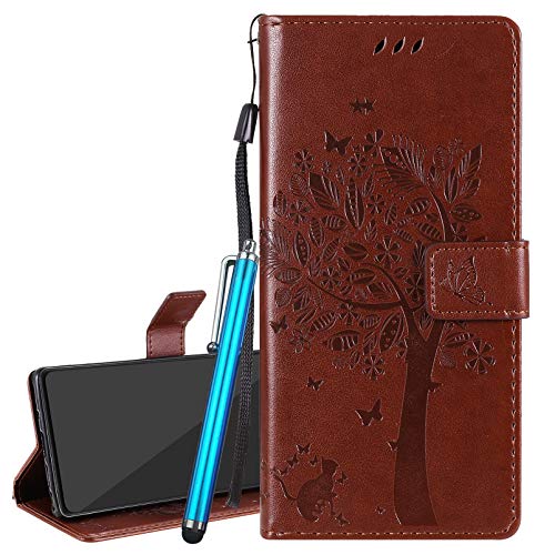 Laybomo Funda para Motorola Moto E4 Plus Carcasa Tapa Piel Billetera Cuero con Tarjeteros Magnética Flip Cover Suave Protector TPU Silicona Carcasa para Moto E4 Plus, Árbol de Regalo (Marrón)