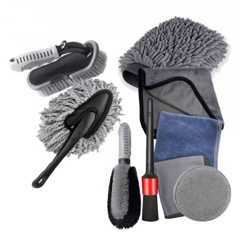 Kit Limpieza Coche Interior Exterior para VW Multivan 2015-2019, Guante Lavado, Paños Microfibra y Cepillos Llantas con Bolsa Almacenamiento,9PCS