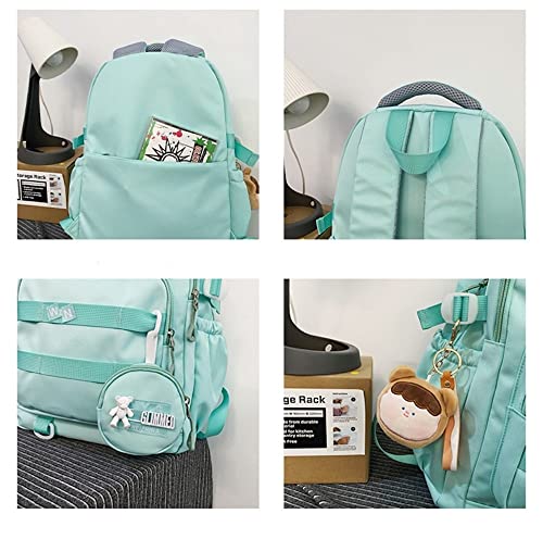 JHTPSLR Preppy Backpack with Plushies and Purse Cute Preppy Backpack Solid Aesthetic Backpack Multi-pockets Backpack Supplies (Pink)4