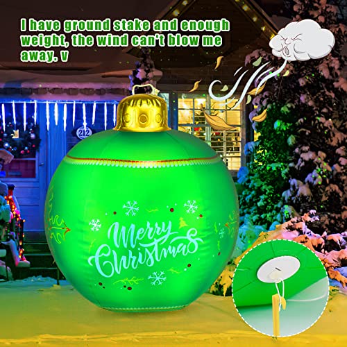 [Upgraded] Hysagtek 24 Inch Light Up Pvc Inflatable Christmas Ball, Giant Inflatable Christmas Ornaments Balls, With Rechargeable Light, Remote, Stake & Pump For Outdoors Yard Pool Decorations #TOP2