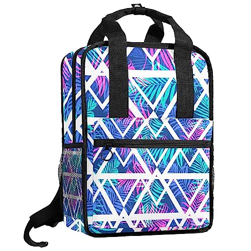 Sac à dos géométrique et feuilles 35cm pour garçons et filles avec bretelles réglables