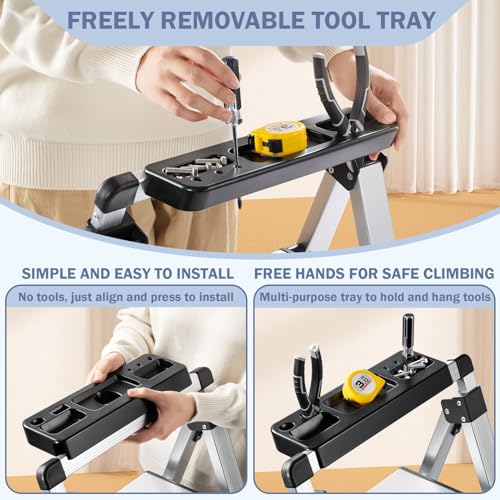 XinSunho 3 Step Ladder, Retractable Handgrip Folding Step Stool Ladders with Anti-Slip Wide Pedal, Aluminum 3 Steps, 330lbs Safety Household Ladder by XinSunho - Image 2