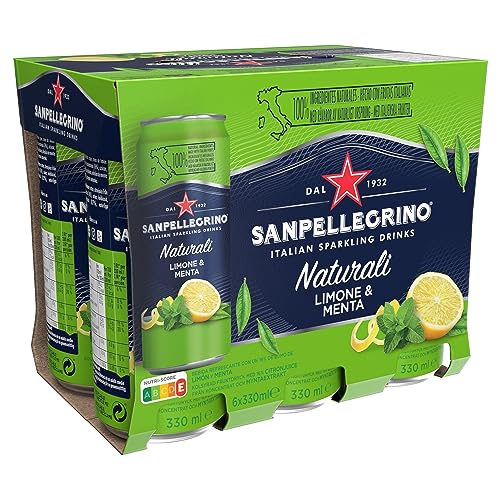 San Pellegrino Refresco Naturali Limón y Menta, Pack 6 Latas de 33cl