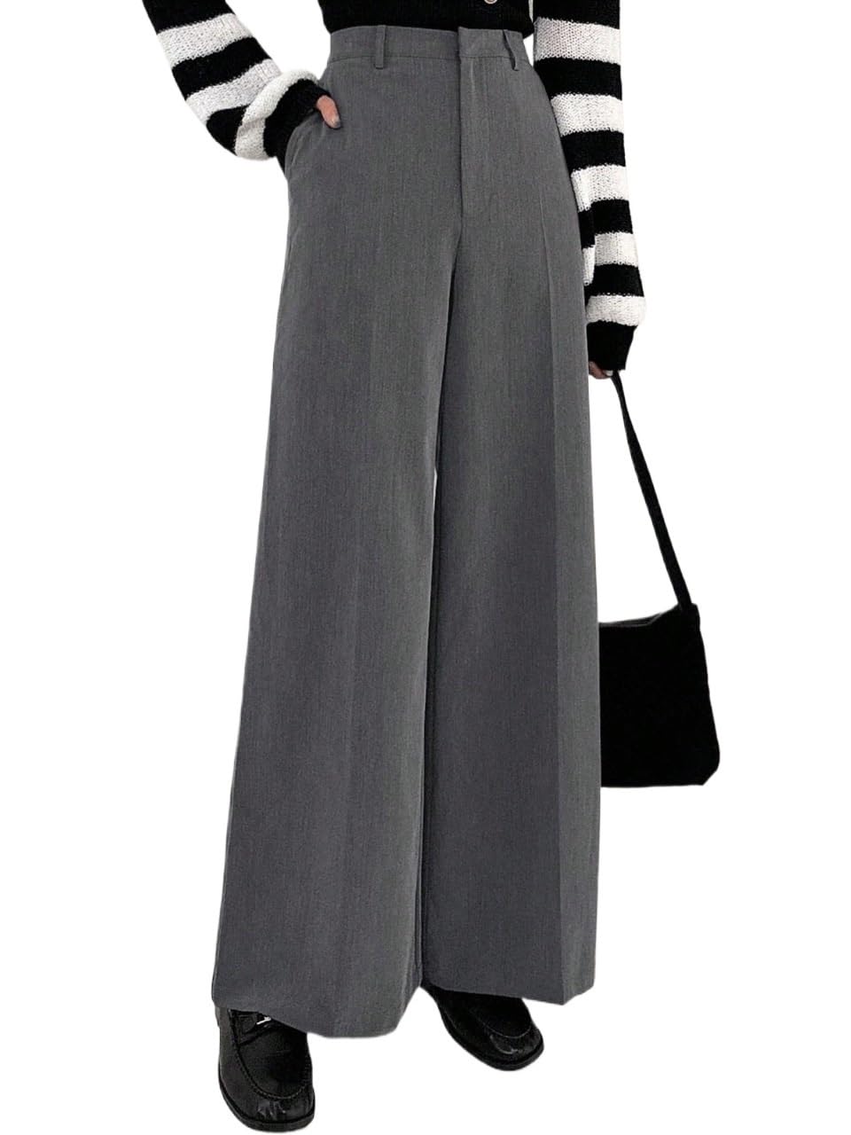 Womens Fall Casual Solid Wide Leg Pants Fall Trousers Gray