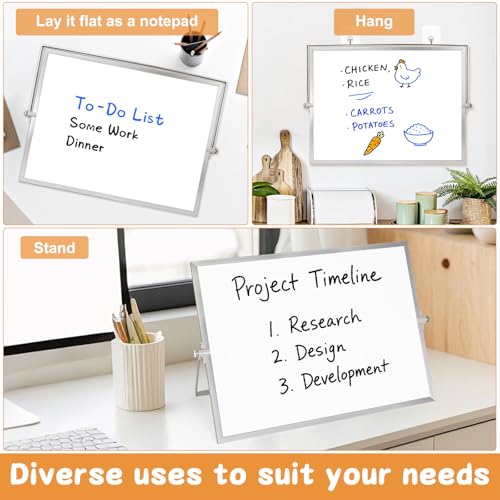 Pizarra Blanca Magnética, 30 X 40 cm pizarra magnetica con soporte y marco de aluminio, Pizarra Magnética Doble Cara, White Board Borrable con Rotulador, para Estudiantes Útiles Escolares Oficina - imagen 5