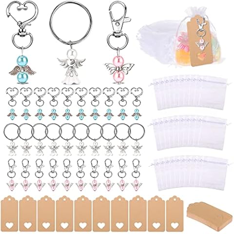 Pack of 30 Guardian Angel Keyrings for Party Favours Christening Small Angel Pendants Thank You Party Favours Wedding Keyrings for Wedding Party Communion Confirmation Cover