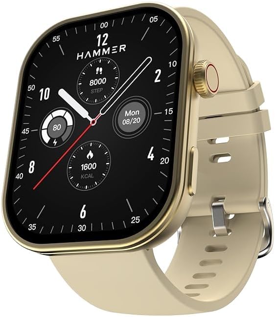 HAMMER_Tussle 2.01" HD Display Smart Watch, Bluetooth Calling, Rotating Crown, Voice Assistant, in-Built Games, Smart Notifications, Sports Mode, DND, Raise to Wake (Champagne Gold) (Renewed)